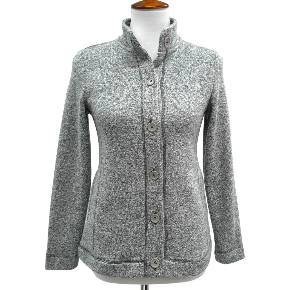 T by Talbots Grey Heathered Button Up Sweatshirt Coat Size Small